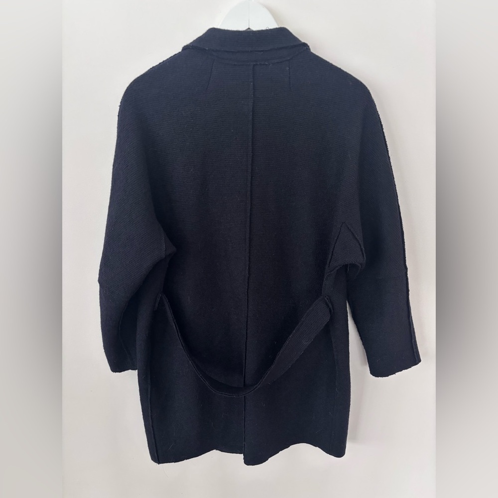 Zara single Button Black Wool Blend Coat - Picture 2 of 6